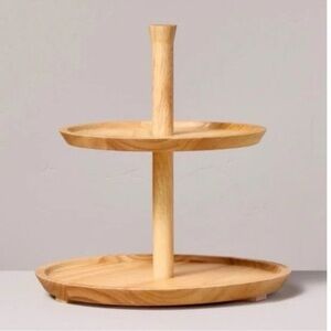 Hearth & Hand 2-Tier Rubberwood Round Serving Tray Light Wood NEW WITH TAGS